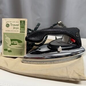 Vintage Retro GE General Electric Family Black and Silver Travel Iron
